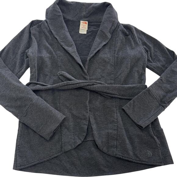 The North Face Jacket Womens Small Gray Wrap Cardigan Belted Shawl Collar A8M9 - Picture 1 of 7